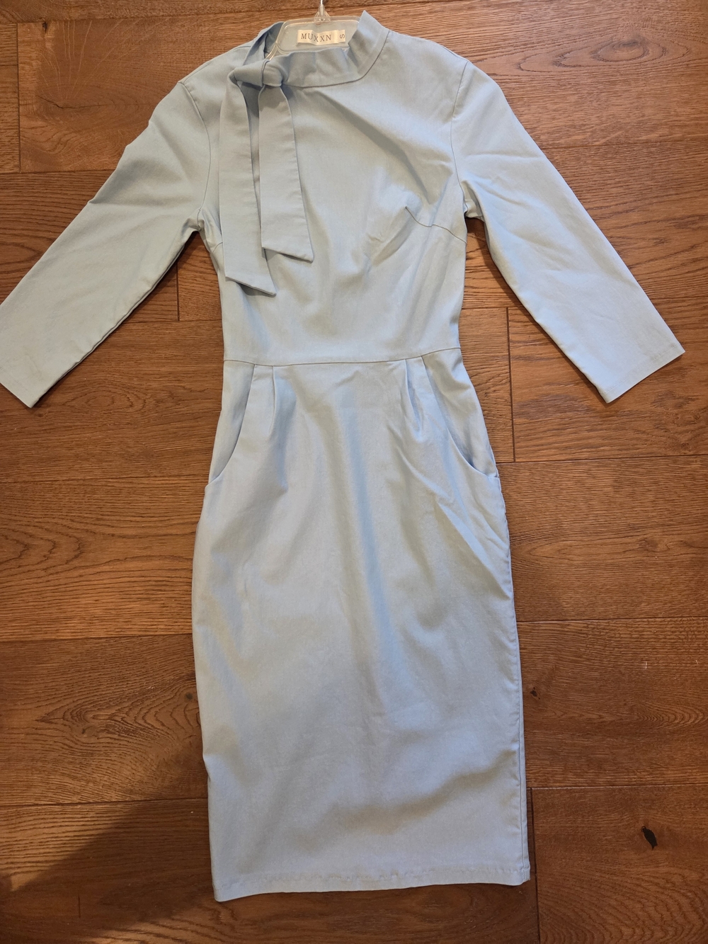 Light Blue Tie-Neck Sheath Dress